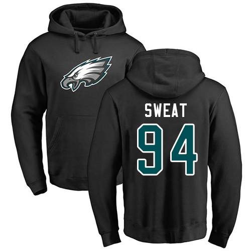 Men Philadelphia Eagles #94 Josh Sweat Black Name and Number Logo NFL Pullover Hoodie Sweatshirts->nfl t-shirts->Sports Accessory
